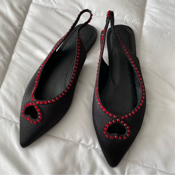 ASOS Lust Heart Diamanté Black Point Toe Ballet Flat - Picture 1 of 7